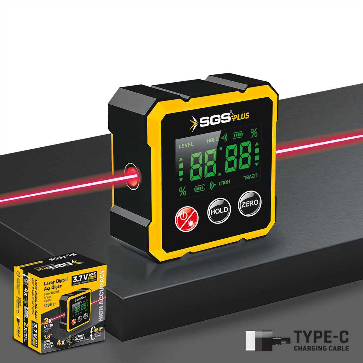 SGS Lazer Dijital Açı Ölçer Mıknatıslı (100/Koli)✓